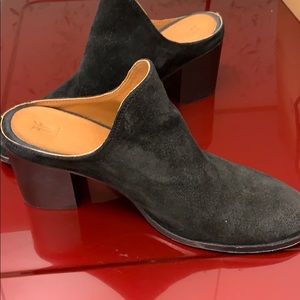 Perfect condition black suede Frye mules